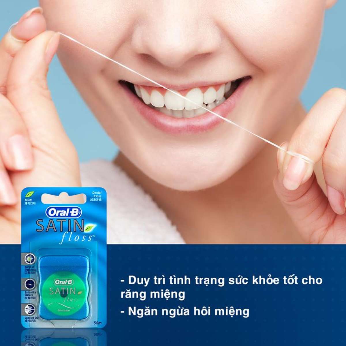 Combo 2 Chỉ Nha Khoa ORAL-B Satin Mint Cho Nứu Nhạy Cảm (Hộp 50m)