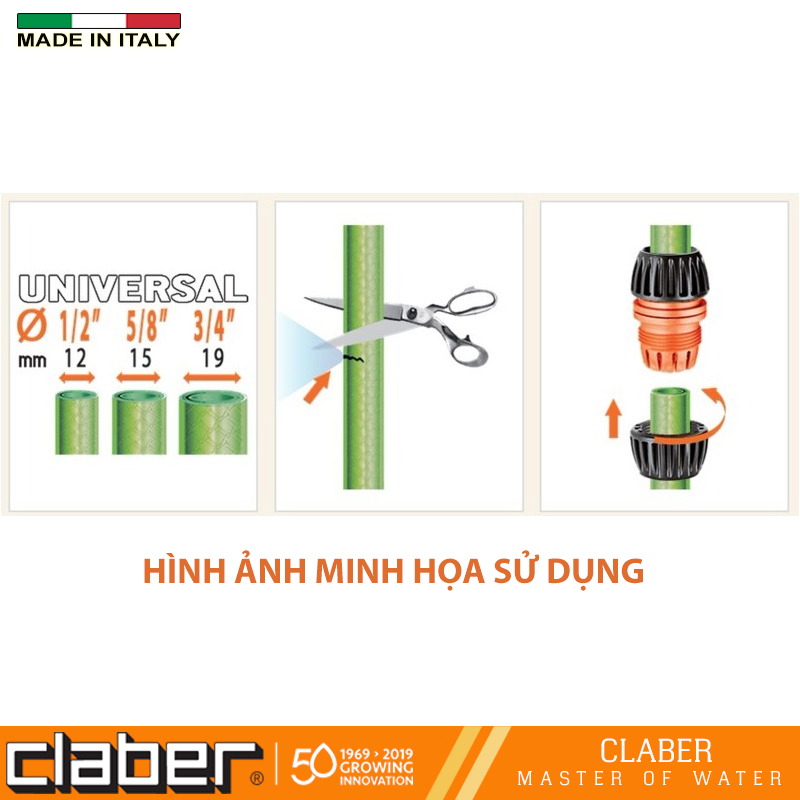 Khớp Nối Ống Mềm Đa Năng Claber Universal 8564, nhựa ABS, kết nối 3 cỡ ống 12-14-19mm