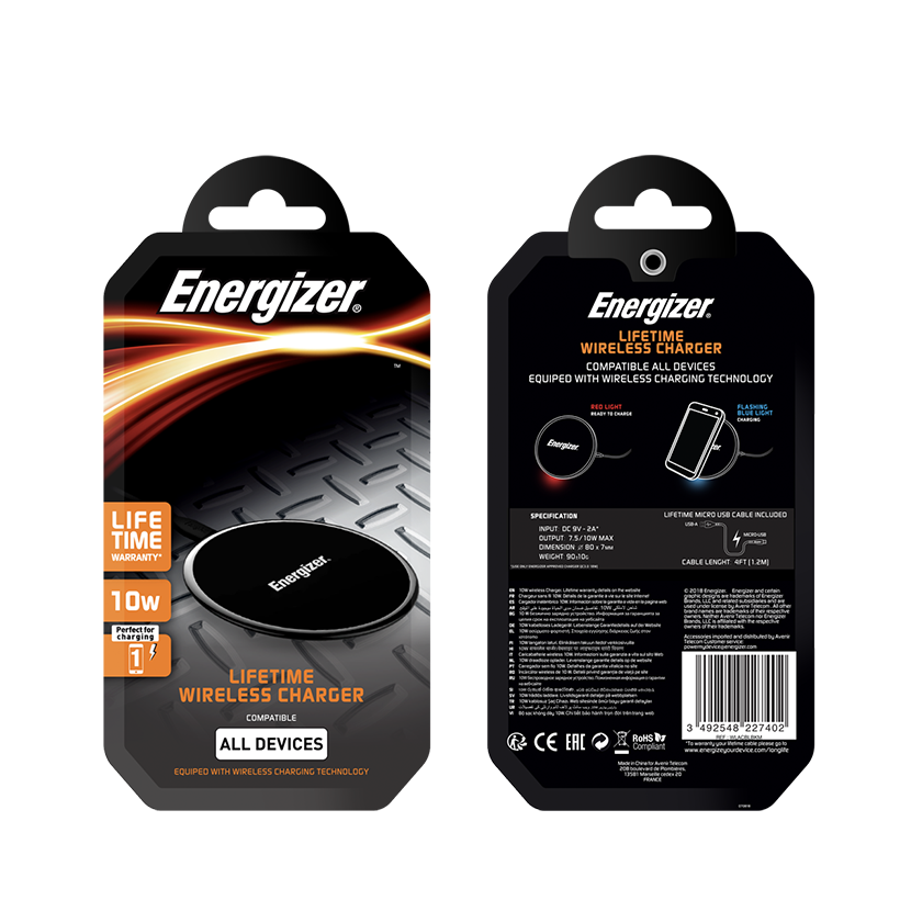 Đế sạc không dây Energizer LW 10W kèm cáp MicroUSB màu đen - WLACBLBKM - Hàng Chính Hãng