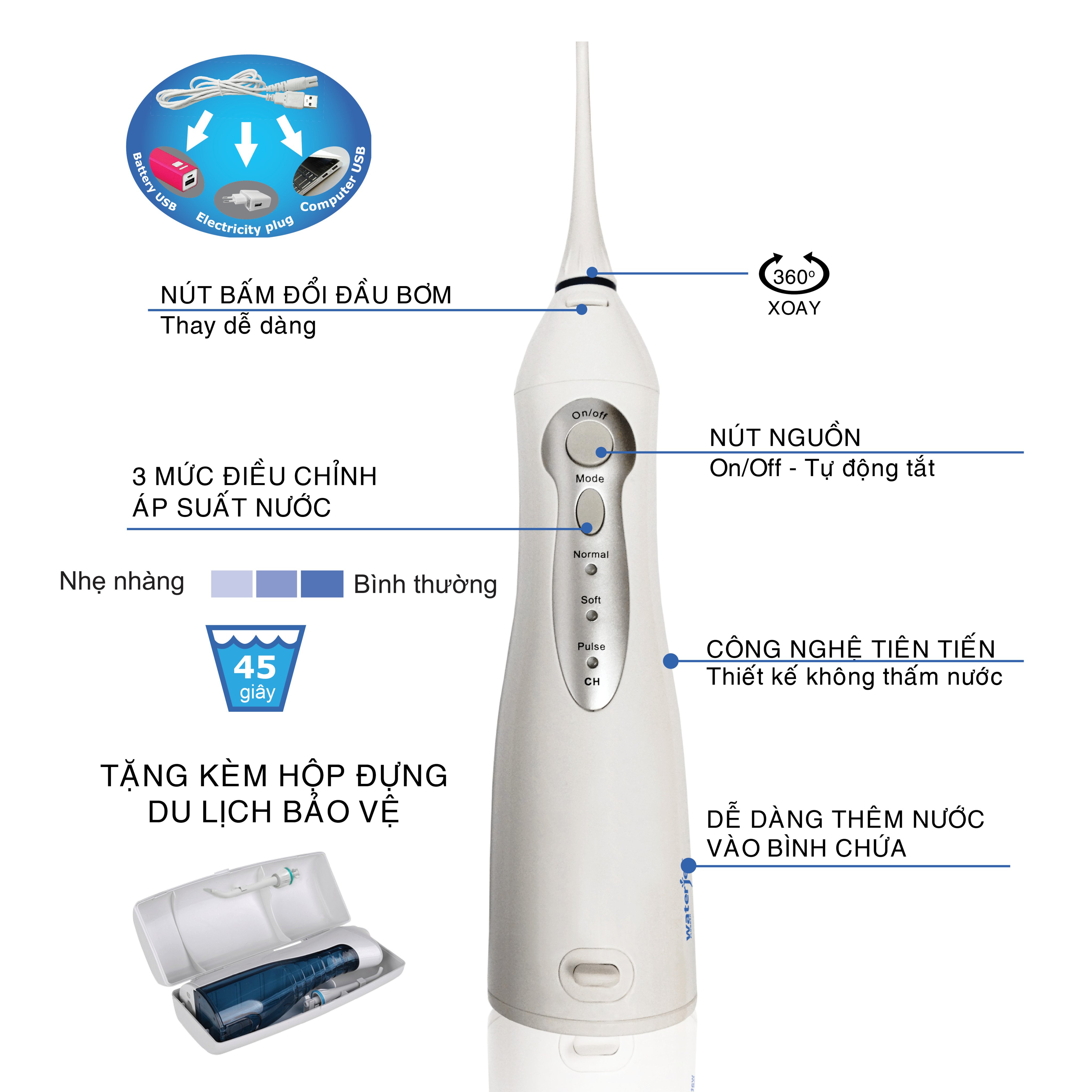 Máy tăm nước cá nhân không dây Waterjet Flosser Cordless Advanced