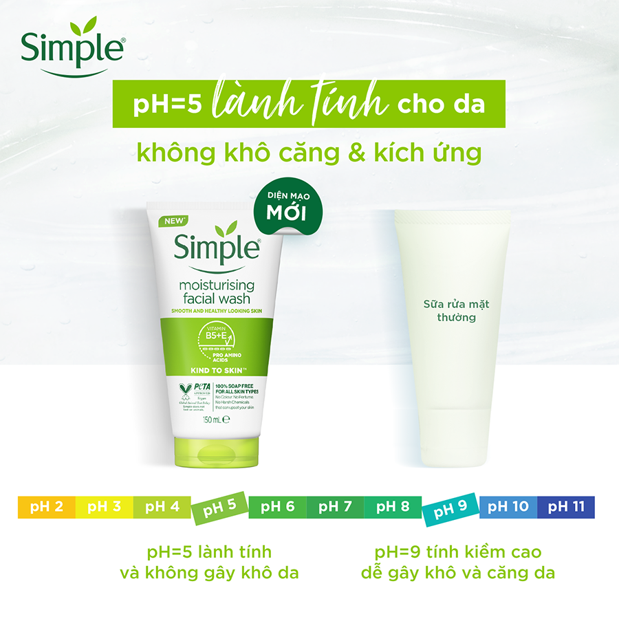 Sữa rửa mặt Simple giúp cấp ẩm, da trông khỏe và mịn màng - cho da khô nhạy cảm 150ml [CHÍNH HÃNG ĐỘC QUYỀN] [MỚI]