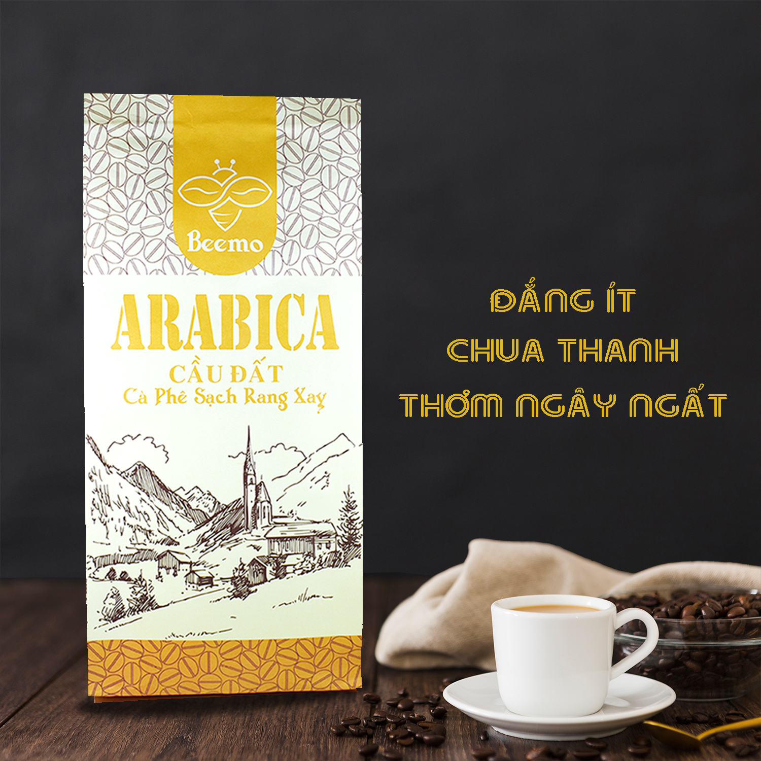 Cà phê nguyên chất Arabica Cầu Đất, cafe mộc rang xay Beemo 500g - Đắng ít, chua thanh, thơm, hậu vị ngọt