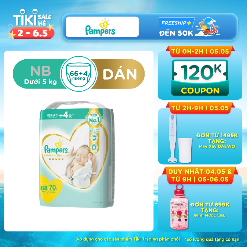 Tã/ Bỉm Dán PAMPERS Nội Địa Nhật Bản Size NB(70 miếng, dưới 5kg)/ S(64 miếng, 4-8kg)/ M(52 miếng, 6-11kg)/ L(42 miếng, 9-14kg), Cao Cấp Thượng Hạng