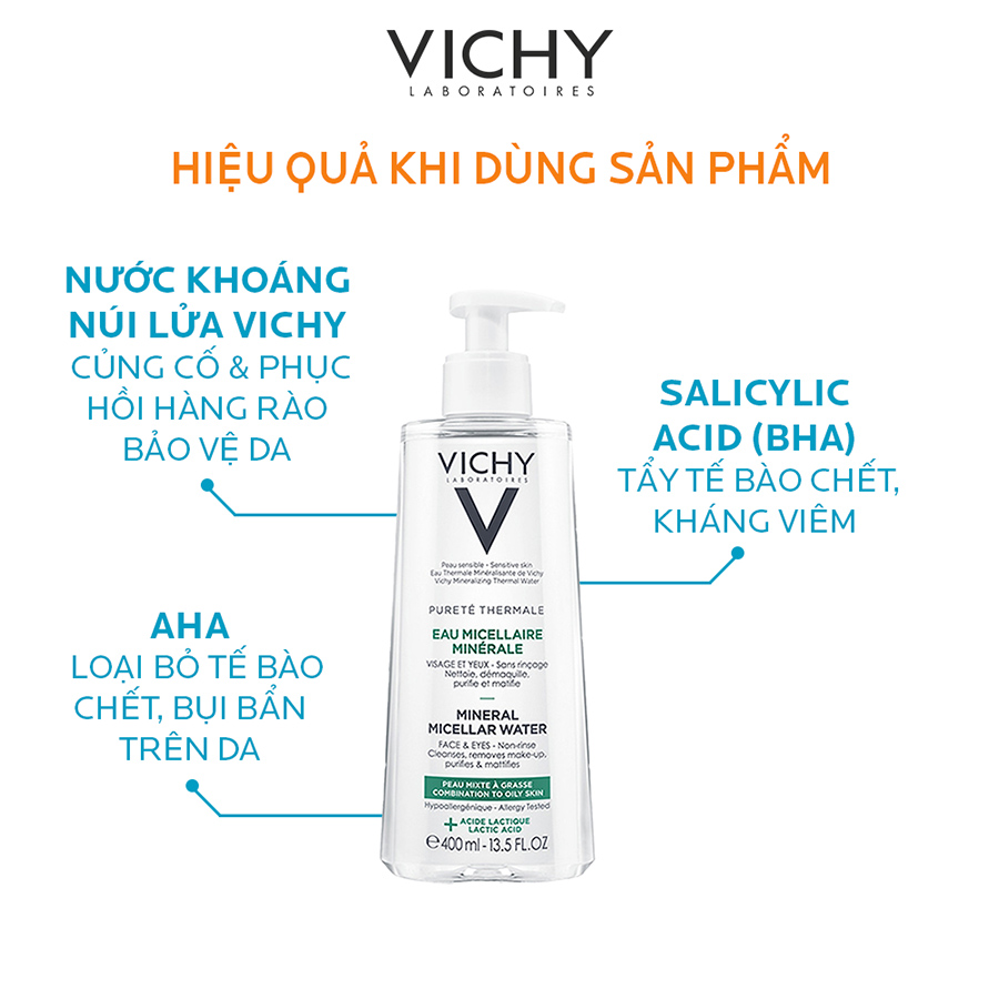 Nước tẩy trang danh da dầu Vichy Mineral Micellar Water Oily skin 400ml