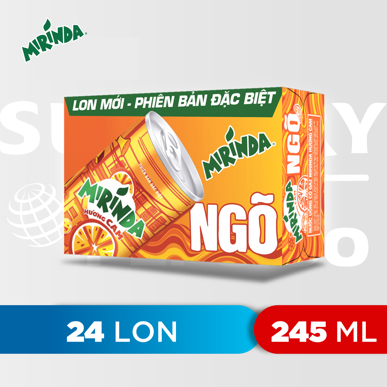 Thùng 24 Lon Nước Ngọt Có Gas Mirinda Cam (245ml/lon)