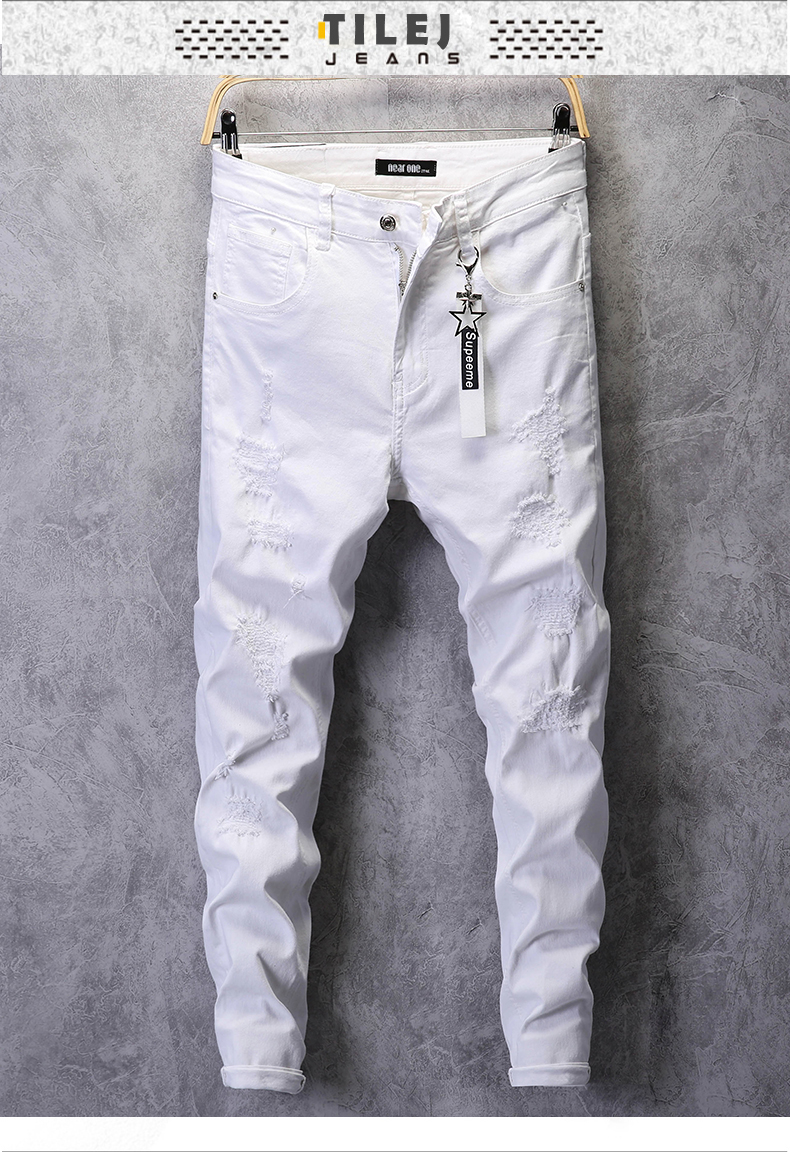 Quần Jean Nam trắng rách sang trọng trẻ trung chất liệu vải bò cao cấp co giãn nhẹ mặc thoải mái hợp xu hướng thời trang - Mẫu HOT