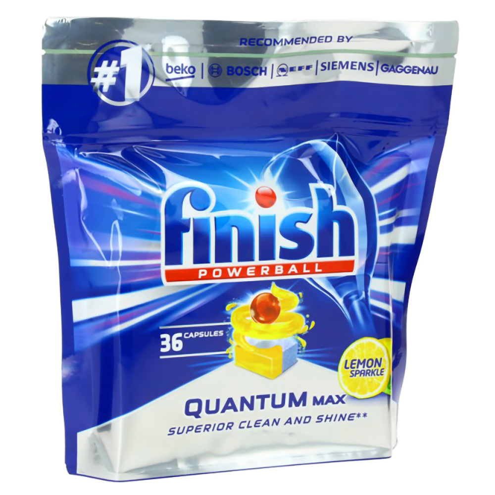 Túi 36 viên rửa chén Finish Quantum Max Dishwasher Tablets Lemon Sparkle QT09446 - hương chanh