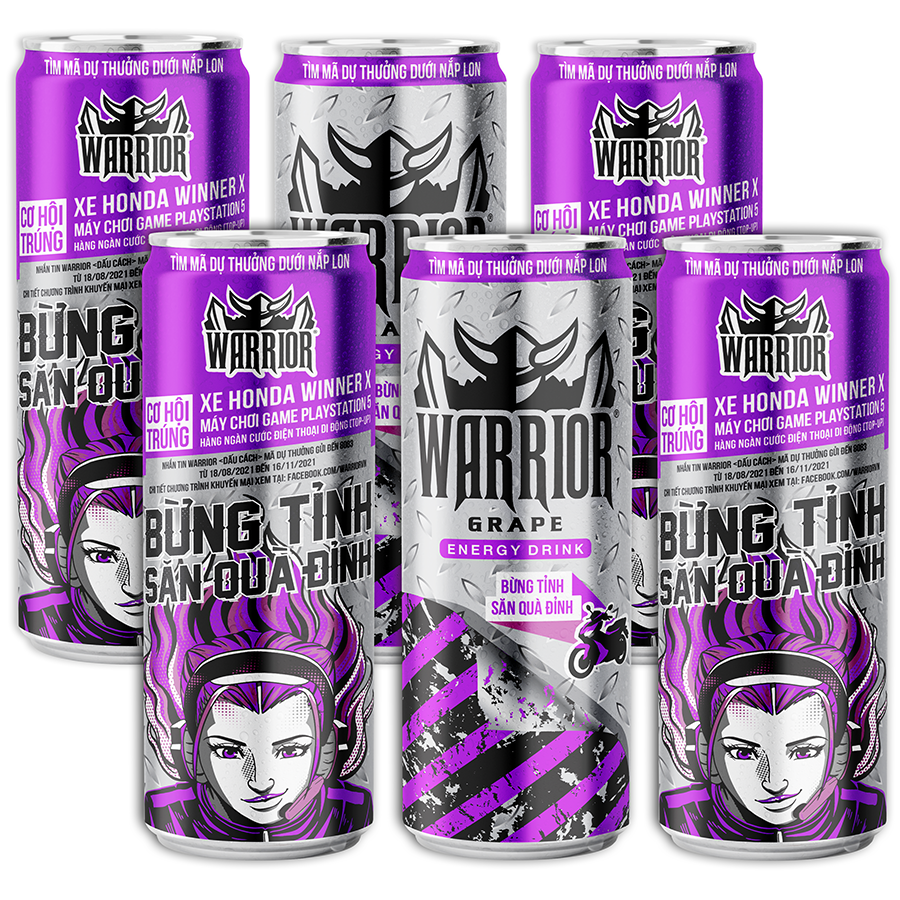 Lốc 6 Lon Nước Tăng Lực Warrior Nho 325ml