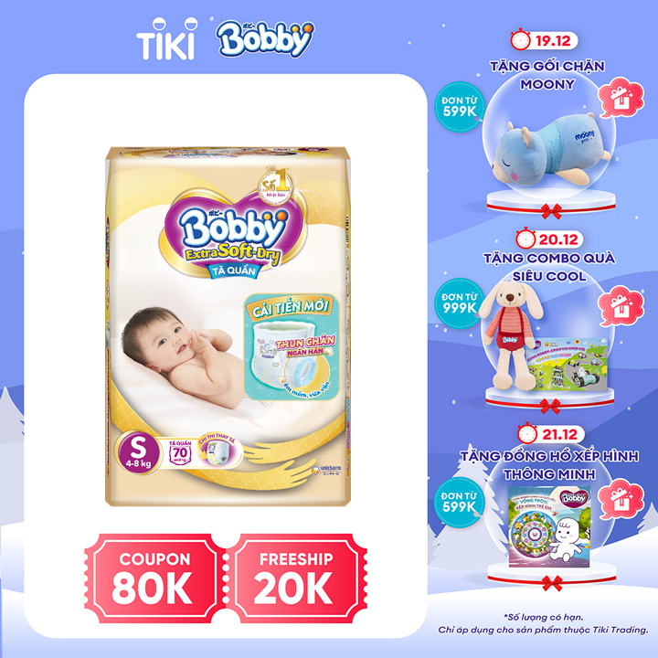 Tã Quần Bobby Extra Soft Dry S70