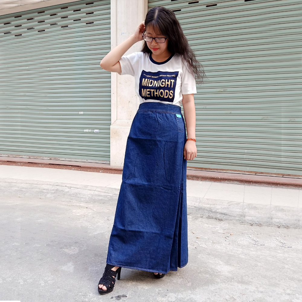 Váy chống nắng Jean Trơn Cao cấp Chống tia UV 100% có Nút bấm Kim loại Chắc chắn