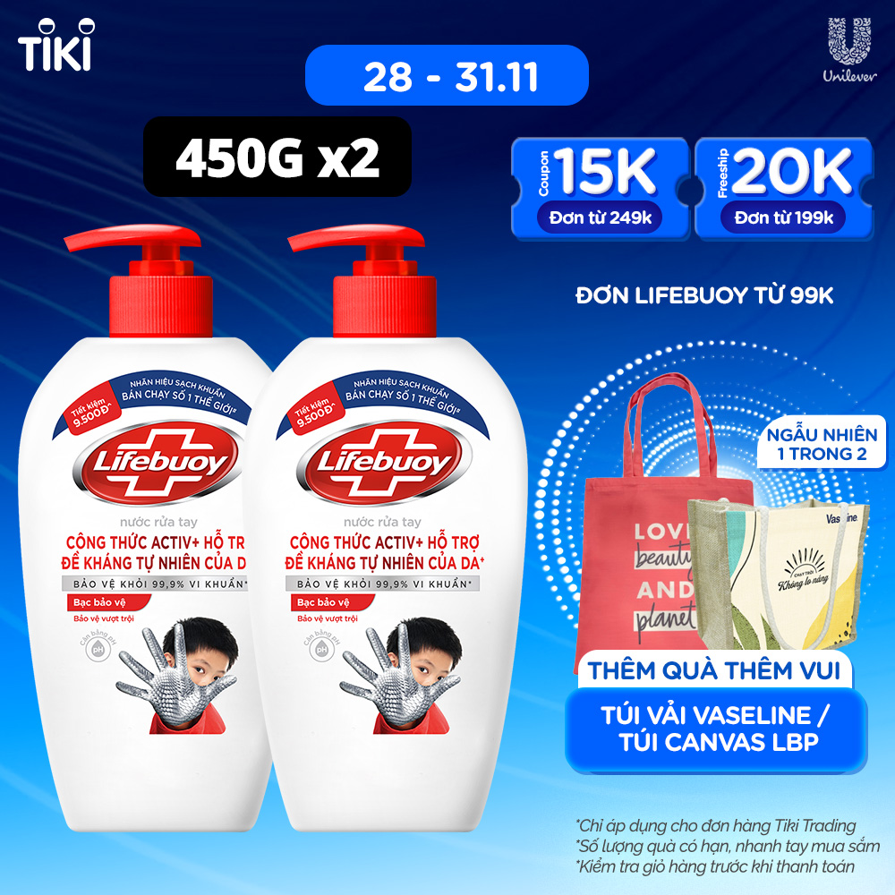 Combo 2 Nước Rửa Tay Lifebuoy Bảo Vệ Vượt Trội 10 Giúp Sạch Khuẩn Và Bảo Vệ Vượt Trội Khỏi 99.9% Vi Khuẩn Tốt Nhất Chai 450g