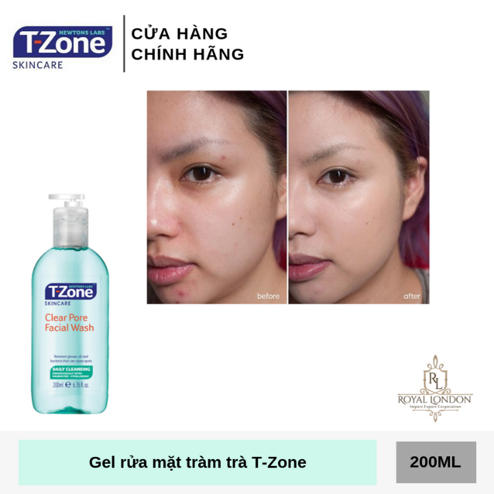 Gel rửa mặt tinh chất tràm trà T-Zone Clear Pore Facial Wash daily cleansing 200ml, se khít lỗ chân lông, cho da dầu mụn, hàng chính hãng