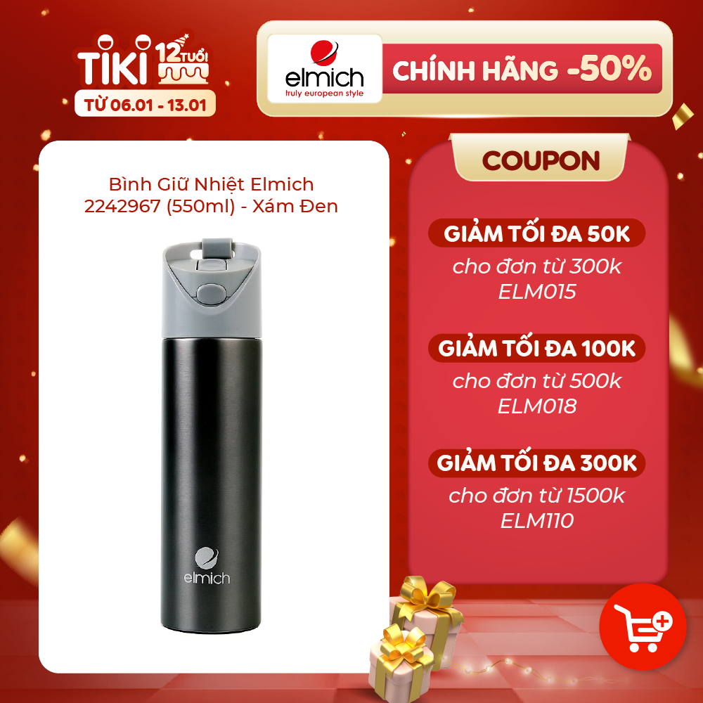 Bình Giữ Nhiệt Elmich 2242967 (550ml) - Xám Đen