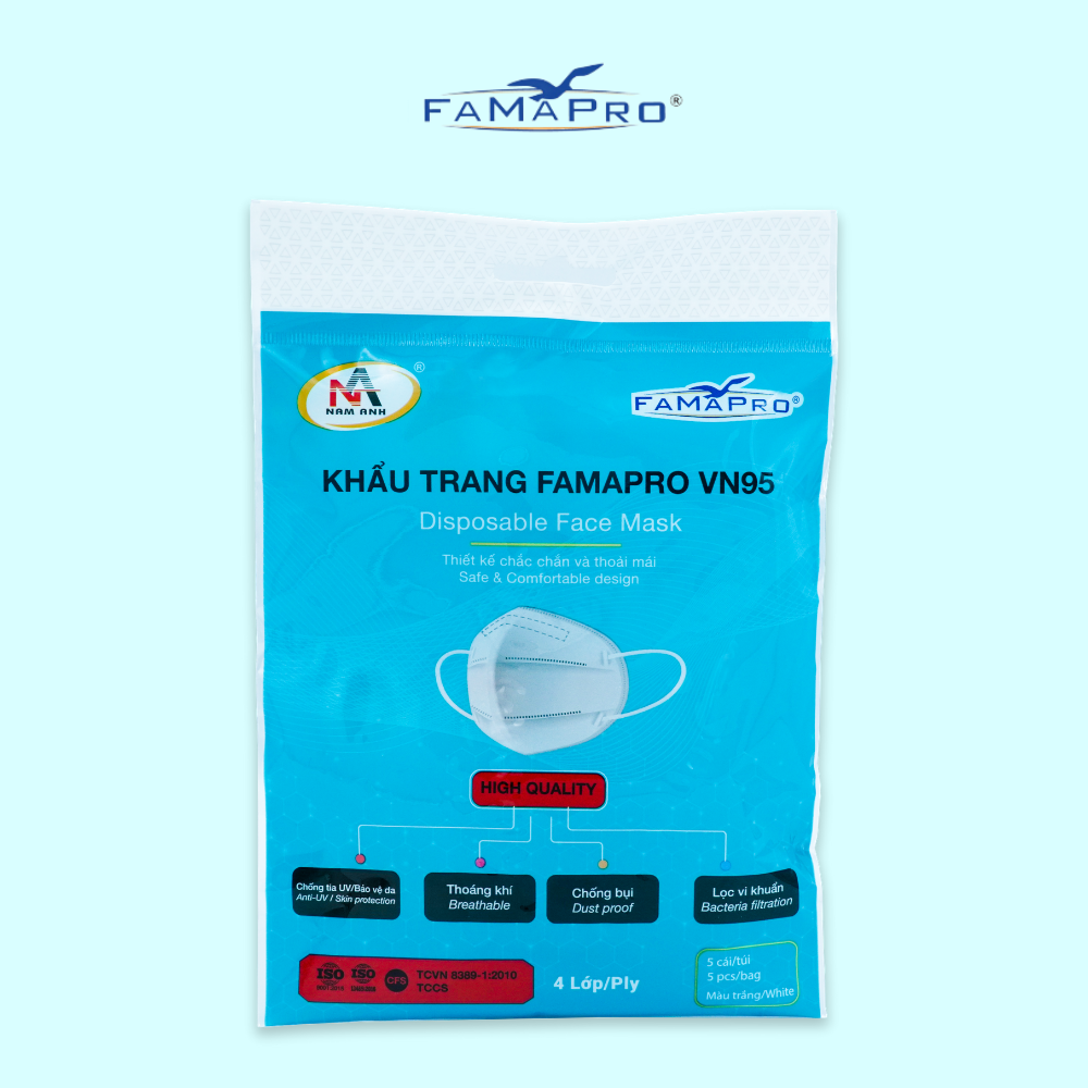 - Khẩu trang y tế kháng khuẩn 4 lớp Famapro VN95 đạt chuẩn N95
