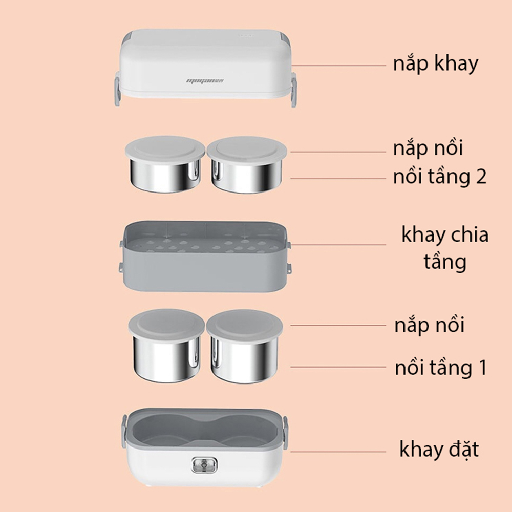 Hộp Cơm Hâm Nóng, Giữ Nhiệt 2 Tầng Với 4 Ngăn Inox