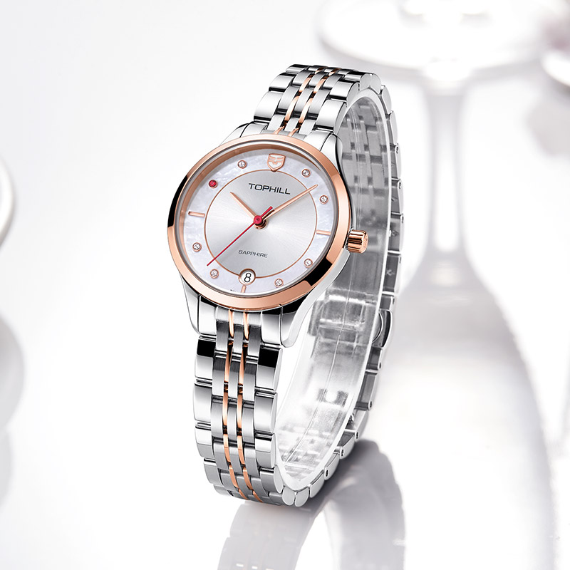 Đồng hồ nữ mặt xà cừ Thụy Sĩ đính đá TOPHILL TE050L.S7687