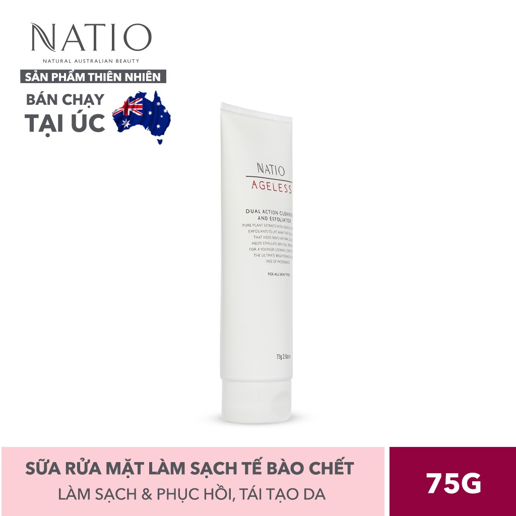 Sữa Rửa Mặt Làm Sạch Tế Bào Chết Natio Ageless Dual Action Cleanser And Exfoliator 75g