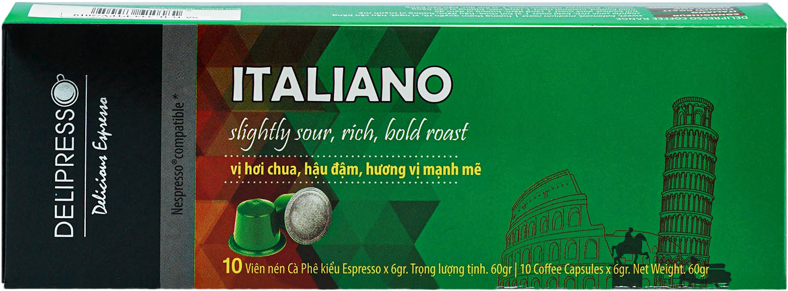 Cà phê viên nén Delipresso Italiano 10 viên x 6g - Viên nén cà phê - Cà phê pha máy - Phương Vy Coffee