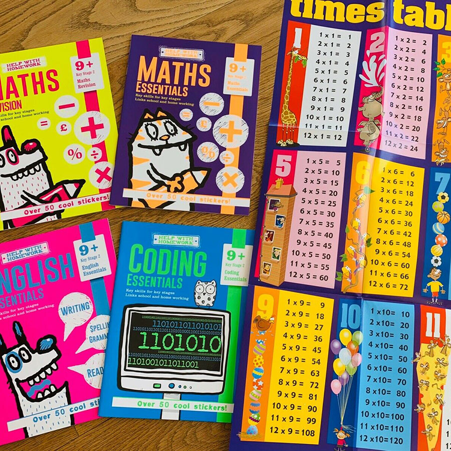 Help With HomeWork - 4 Book Bumper Pack  : Coding Essentials , English Essentials , Maths Essentials and Maths Revision (Ages 9+) (Includes Awesome Poster)