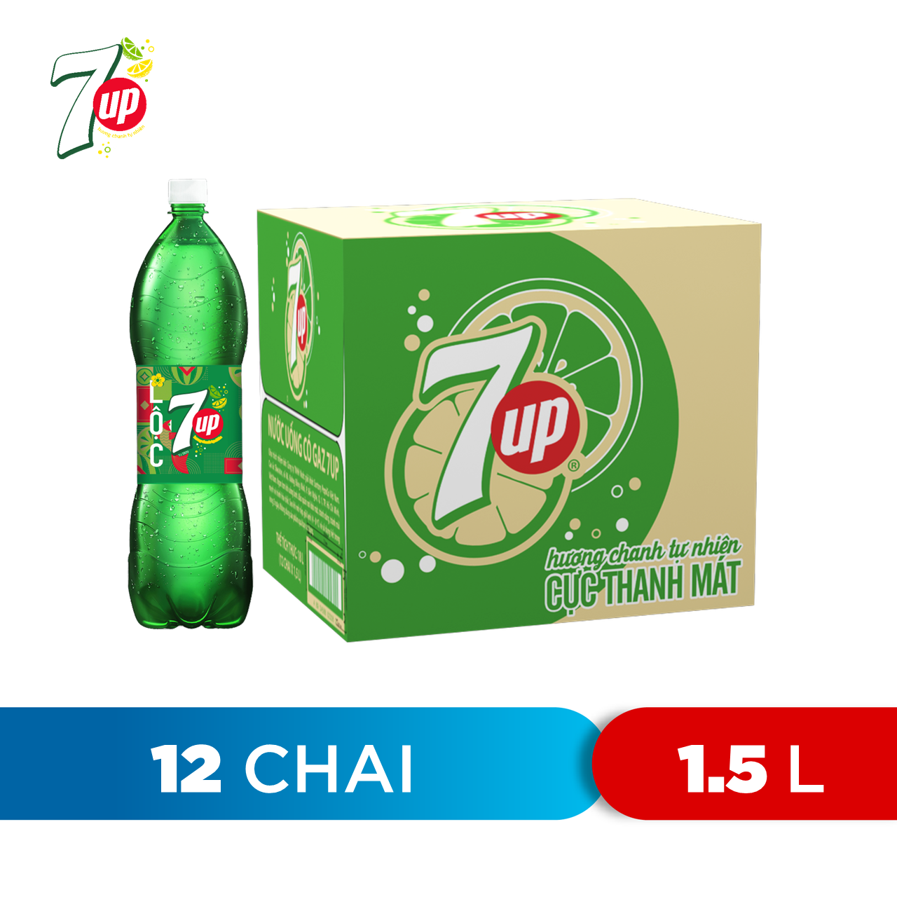 Thùng 12 Chai Nước Ngọt Có Gaz 7Up (1,5L/Chai)