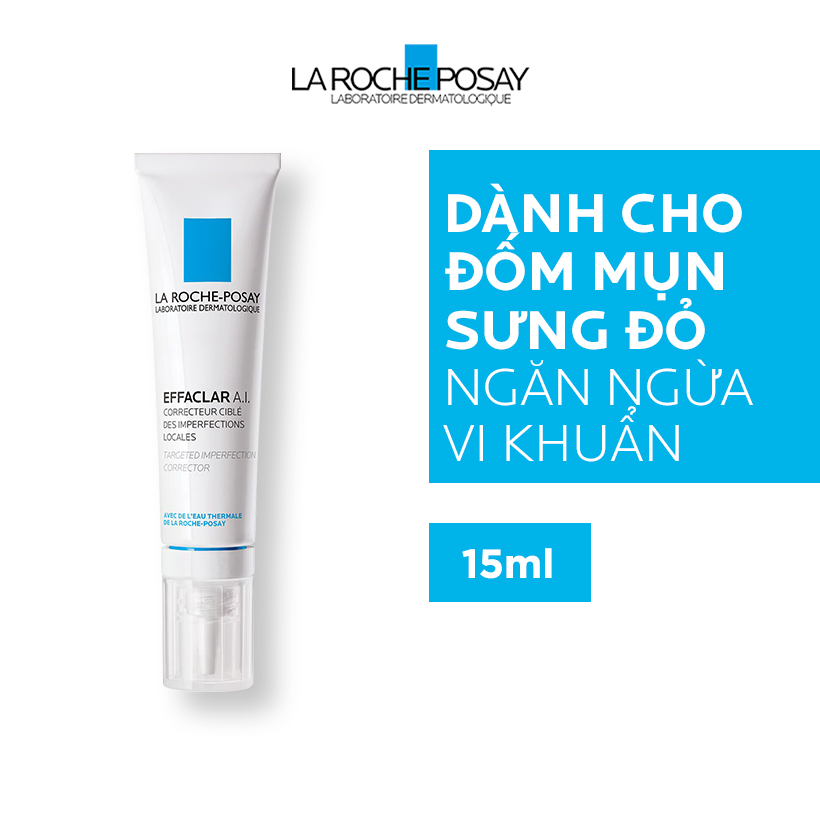 Bộ đôi kem giảm mụn chuyên biệt La Roche Posay Effaclar A.I 15ml và Gel rửa mặt dành cho da dầu mụn Effaclar Gel 50ml