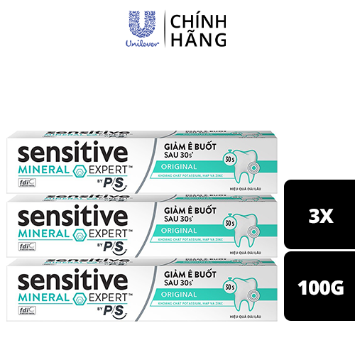 Bộ 3 Hộp Kem Đánh Răng P/S Giảm Ê Buốt Sau 30 Giây Sensitive Mineral Expert Original Với Tác Động Từ Khoáng 100G