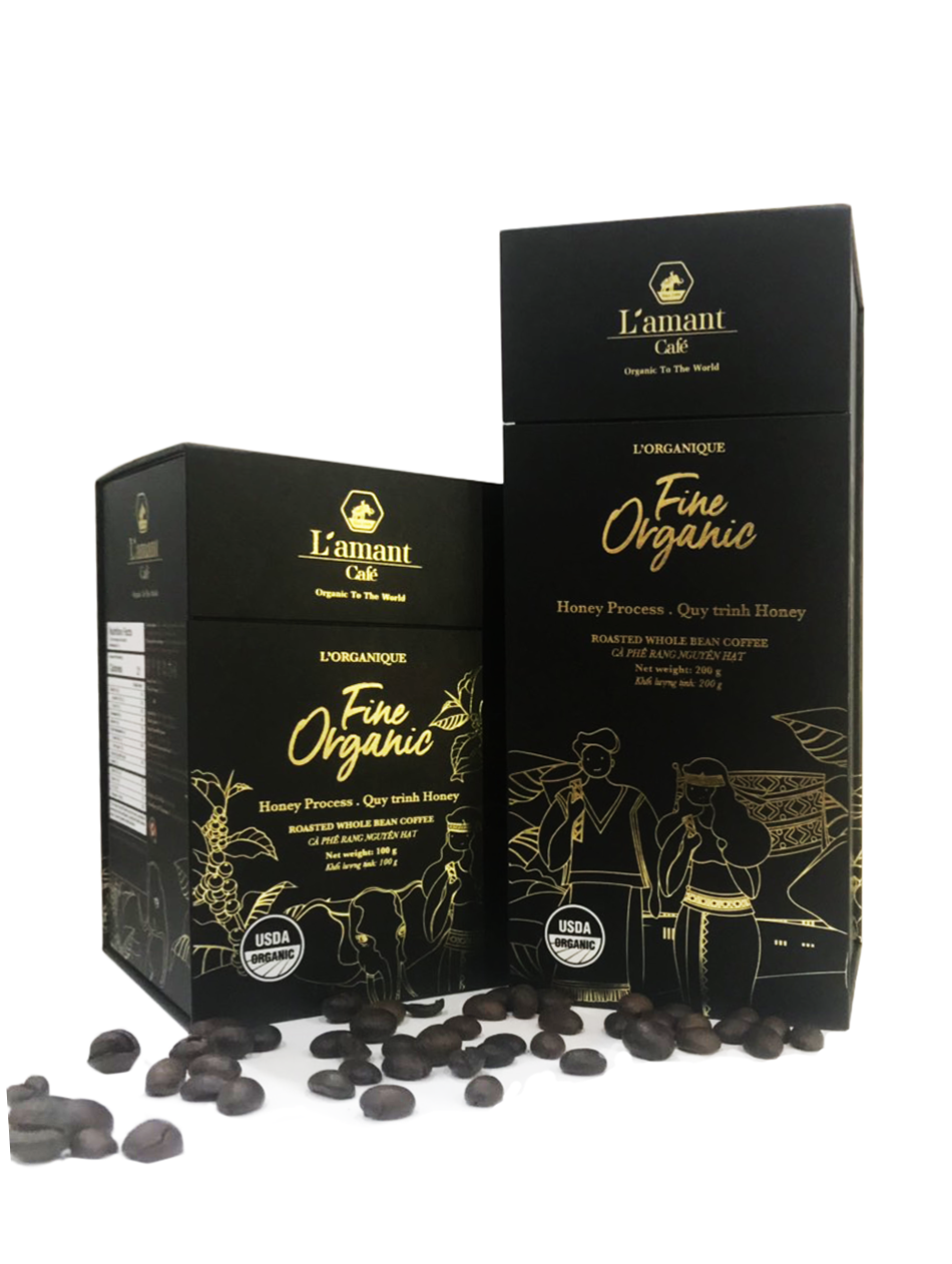 Cà phê nguyên chất hạt hữu cơ L'amant Fine Organic 100% Robusta chuẩn USDA 100gr