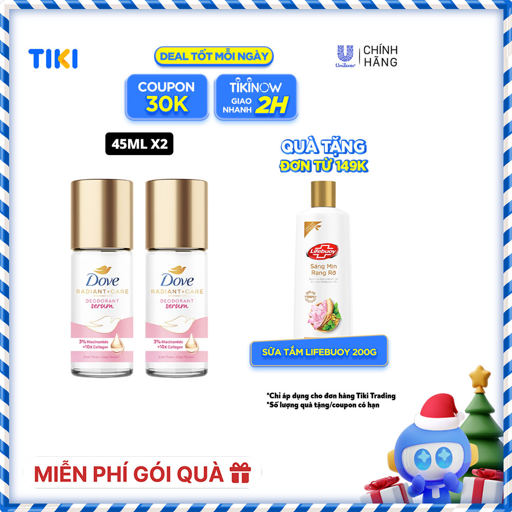 Combo 2 Lăn ngăn mùi tinh chất serum cao cấp Dove dành cho nữ với 3% Niacinamide dưỡng da sáng mịn đều màu 45ml