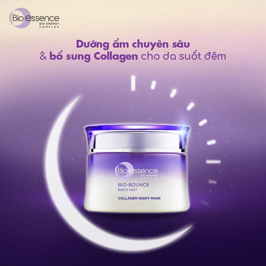 Bộ dưỡng da tươi sáng căng mọng Bio-Essence Bio-Bounce (Kem dưỡng tinh chất tổ yến &amp; Collagen 50gr + Mặt nạ ngủ Night Mask tinh chất tổ yến &amp; Collagen 50gr)