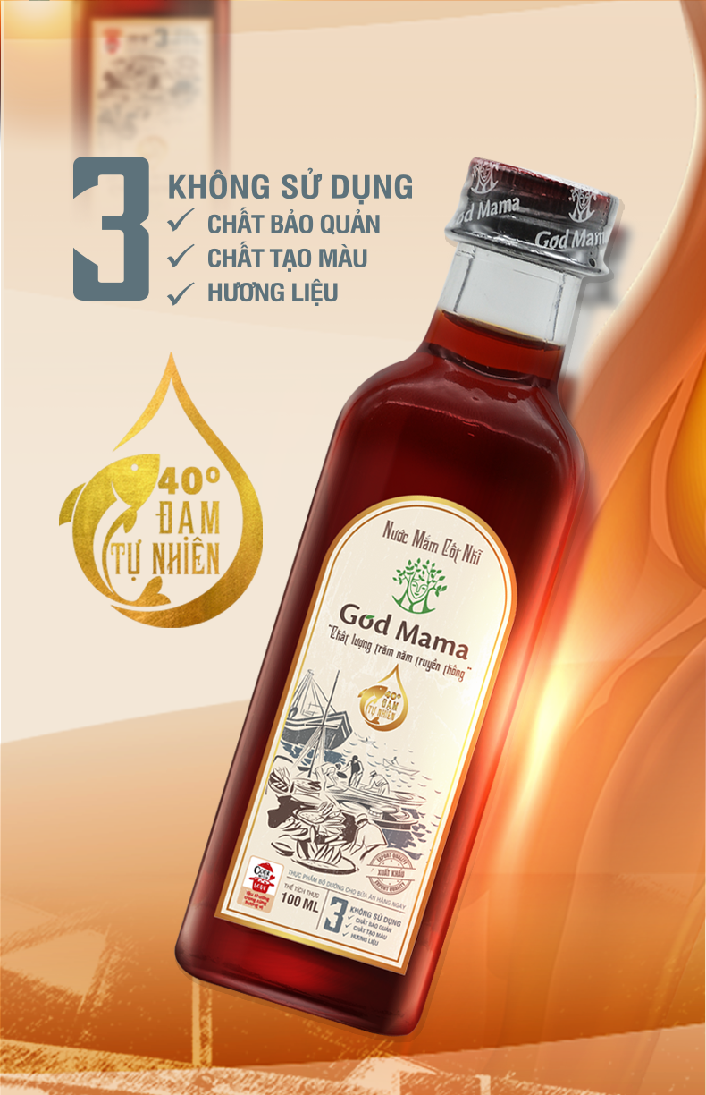 Nước mắm God Mama 900ml - Độ đạm tự nhiên - Ủ chượp truyền thống - Nguyên chất từ cá cơm tươi - Không chất bảo quản, An toàn cho sức khỏe