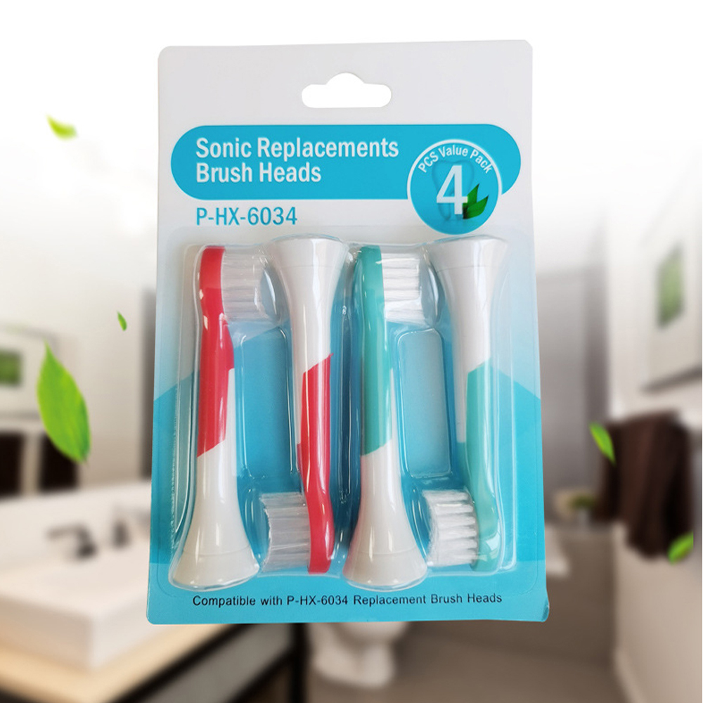 Bộ 4 đầu đánh răng điện trẻ em HX-6034 cho máy Philips Sonicare HX3, HX6, HX7, HX8, HX9, R, FlexCare +, FlexCare, HealthyWhite, HydroClean, EasyClean, DiamondClean