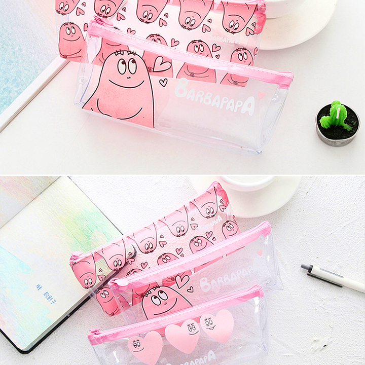 Hộp bút nhựa trong suốt Barbapapa hồng - nhiều mẫu