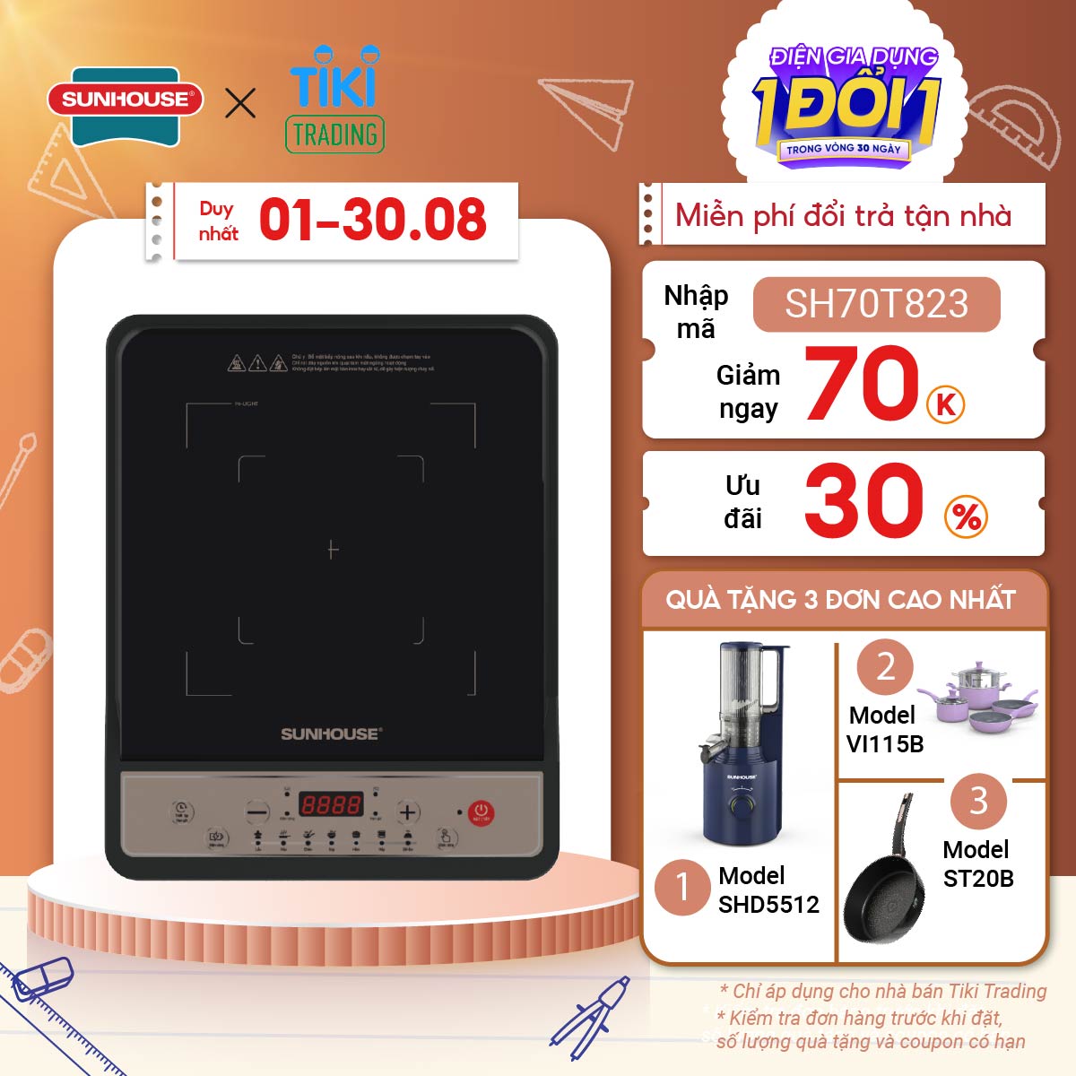 Bếp Từ Đơn Sunhouse SHD6157 - Kèm Nồi Lẩu - Hàng Chính Hãng