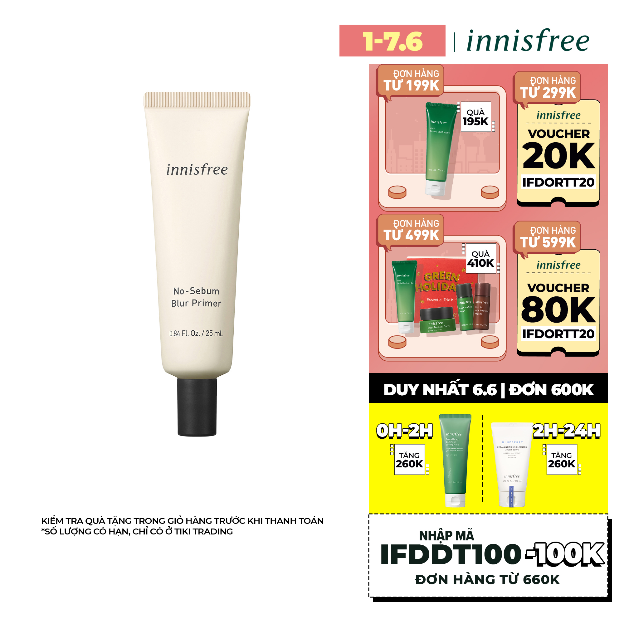 Kem Lót Kiềm Dầu Làm Mờ Lỗ Chân Lông Innisfree No Sebum Blur Primer 25ml - 131170495