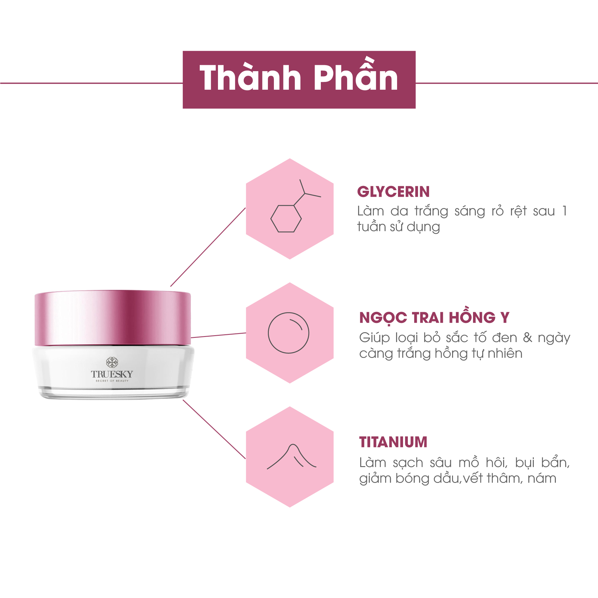 Kem dưỡng trắng da mặt cao cấp Truesky dạng lotion chiết xuất ngọc trai chính hãng 15g - Whitening Face Cream