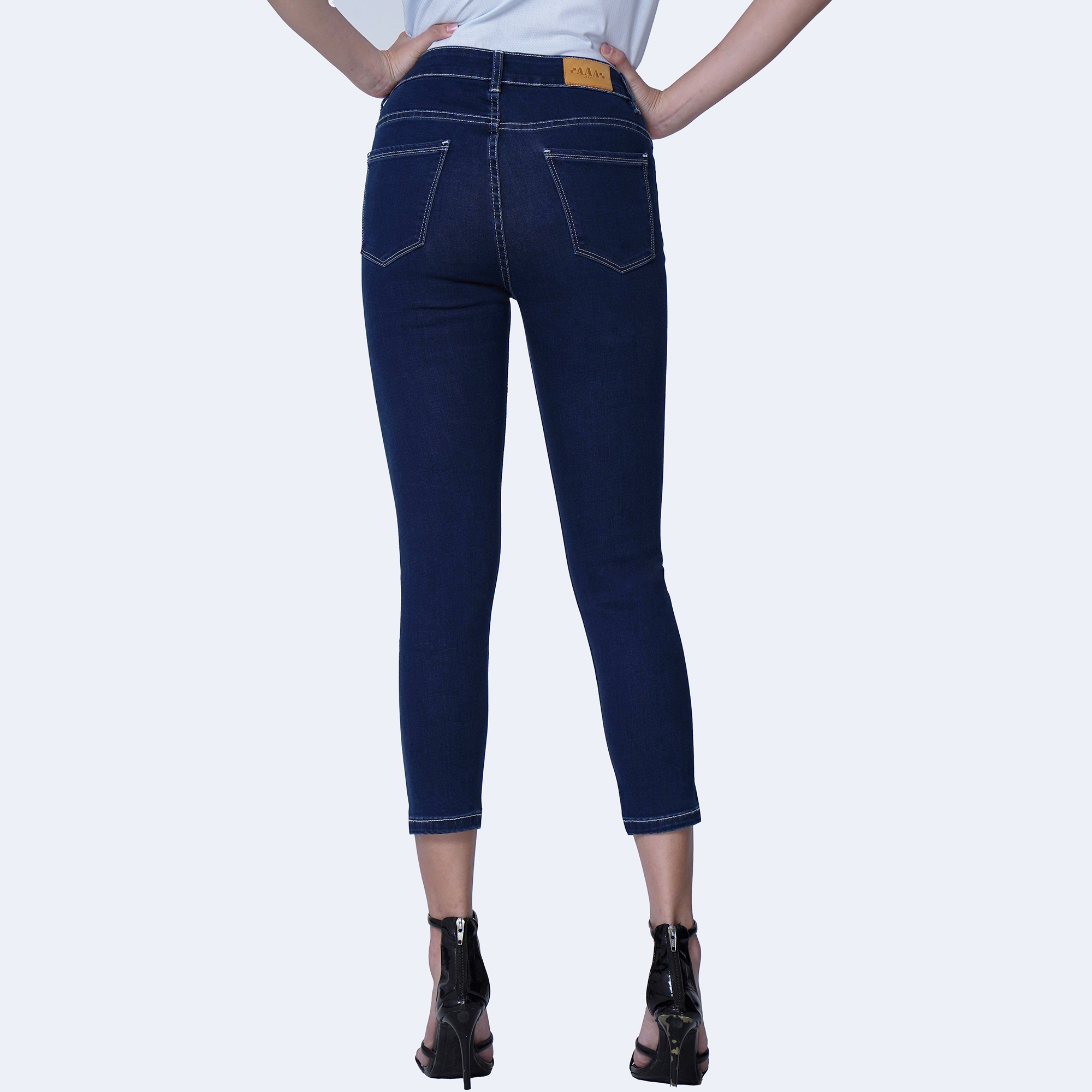 Quần Jean Nữ Aaa Jeans Lưng Cao Skinny Dáng Lửng Màu Xanh Lam