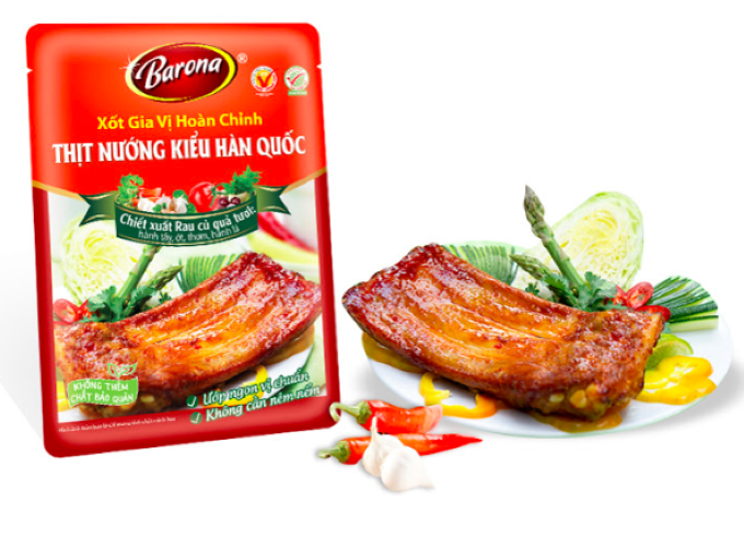 Combo Xốt gia vị hoàn chỉnh Barona: 1 gói Thịt Nướng Hàn Quốc (80gr) + 1 gói Thịt Nướng Ngũ Vị (80gr) + 1 gói Thịt Nướng Sả (80gr)
