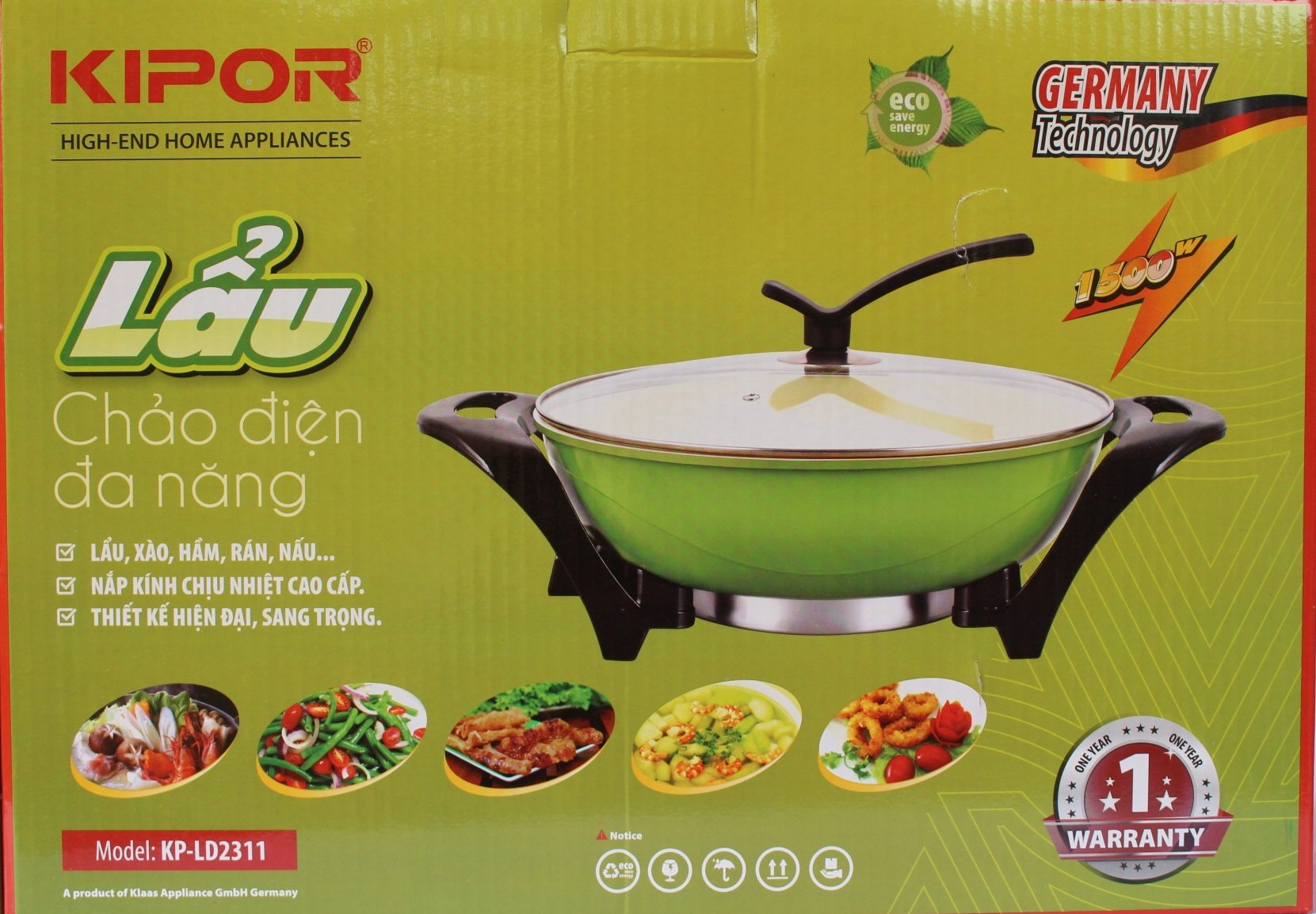 Chảo Lẩu Điện Đa Năng Kipor KP-LD2311 (30 cm) - Màu Ngẫu Nhiên - Chính Hãng