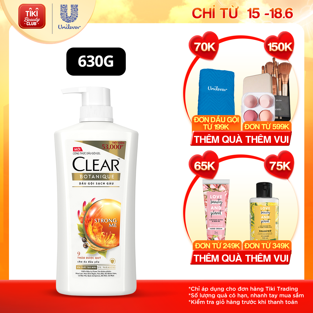 Dầu Gội đầu Clear Botanique 9 Thảo Dược Quý Cho Da Đầu Yếu Với 3X Sức Mạnh Đánh Bay Gàu Nhờn Ngứa 630g