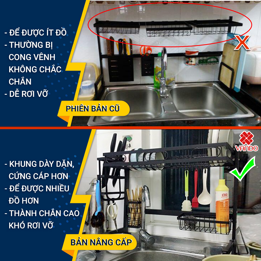 KỆ BÁT ĐA NĂNG BỒN RỬA [95cm 2 tầng] Kệ chén đĩa Có 5 PHỤ KIỆN