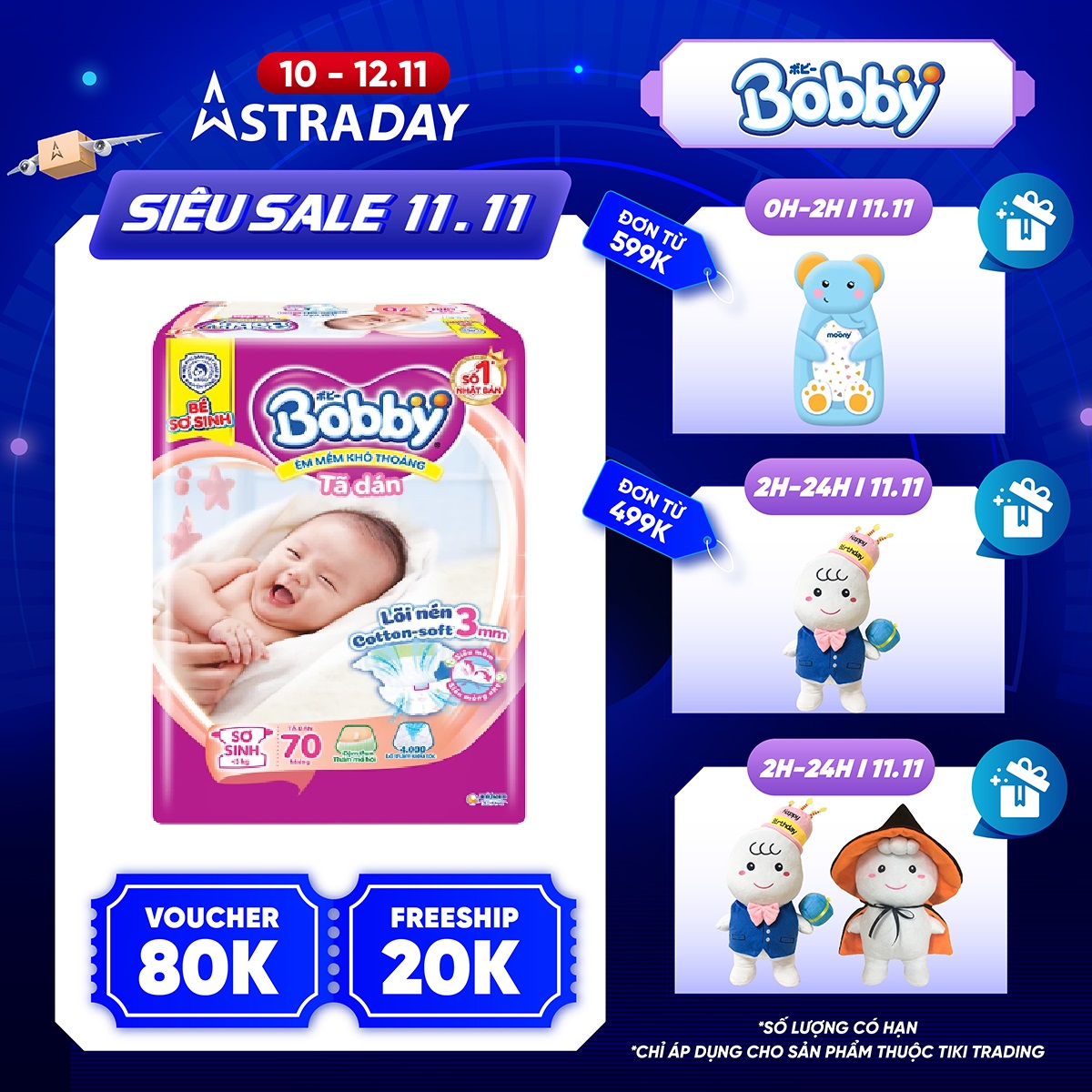 Tã dán sơ sinh êm mềm khô thoáng Bobby