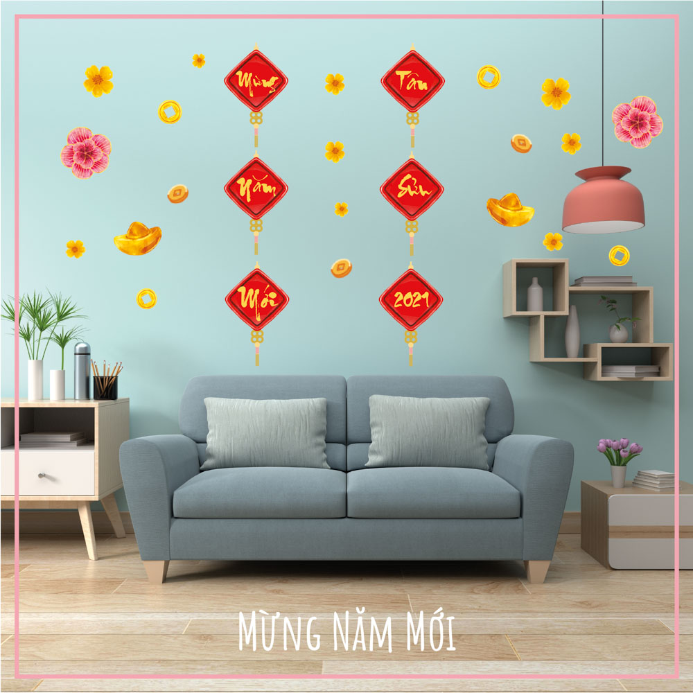 Mừng Năm Mới - Bộ 2 tấm 40x80cm decal trang trí tết