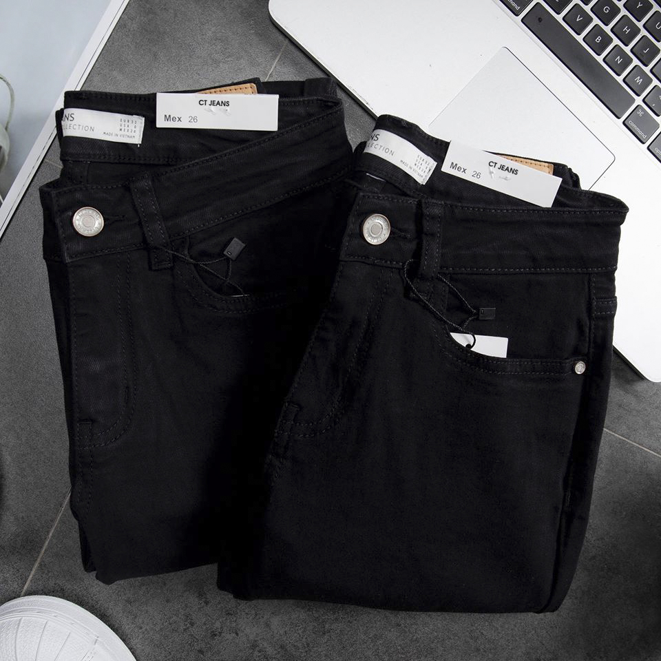 Quần jeans skinny nữ màu đen lưng cao chính hãng