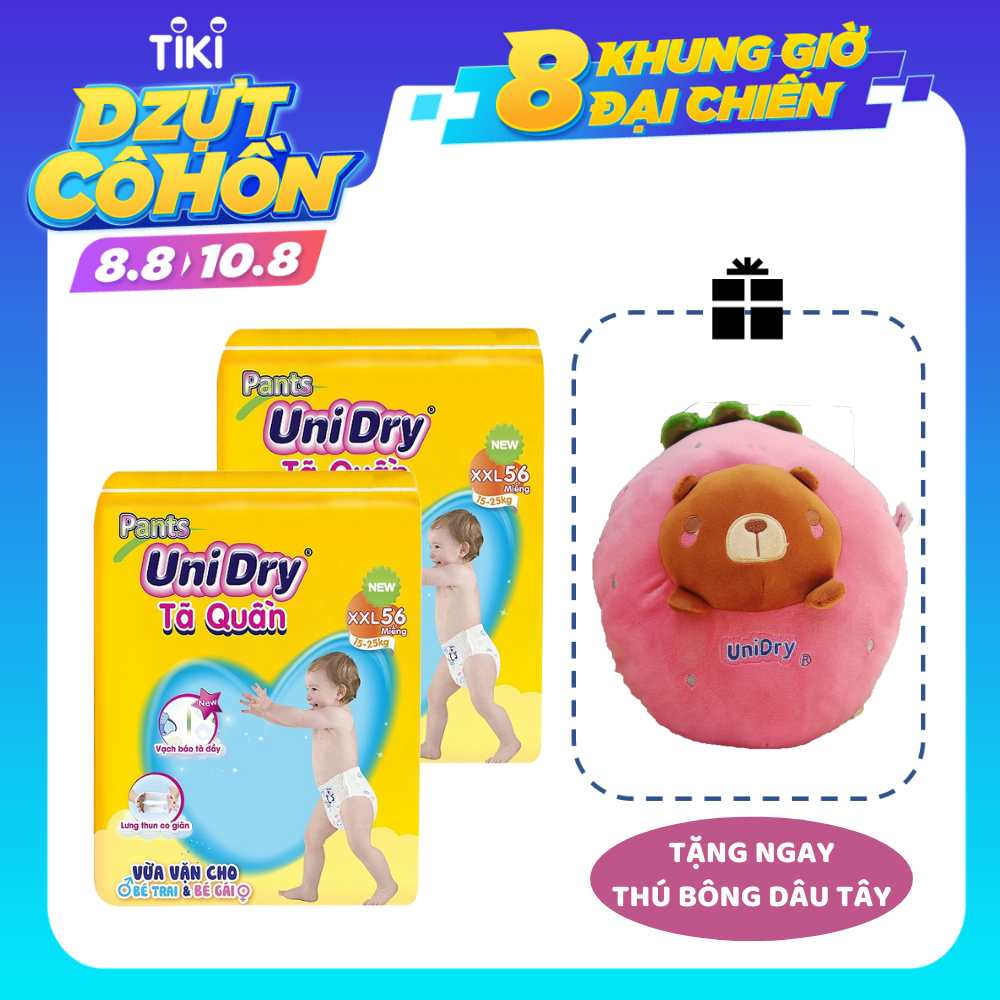 Combo 2 Tã Quần Unidry Ultra Jumbo XXL56 (56 Miếng) - Tặng 1 Thú Bông Dâu Tây Mặt Gấu