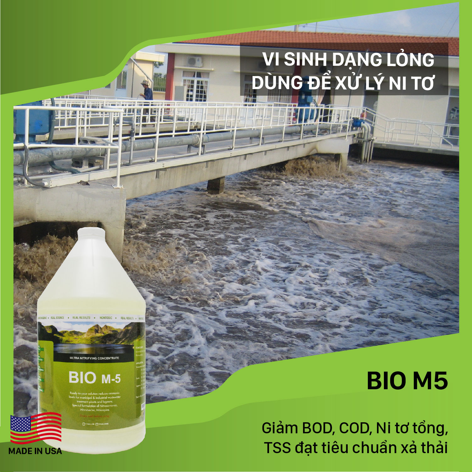 Bio M5 - Vi sinh xử lý Ni tơ cao vượt ngưỡng trong nước thải (vi sinh dạng lỏng)