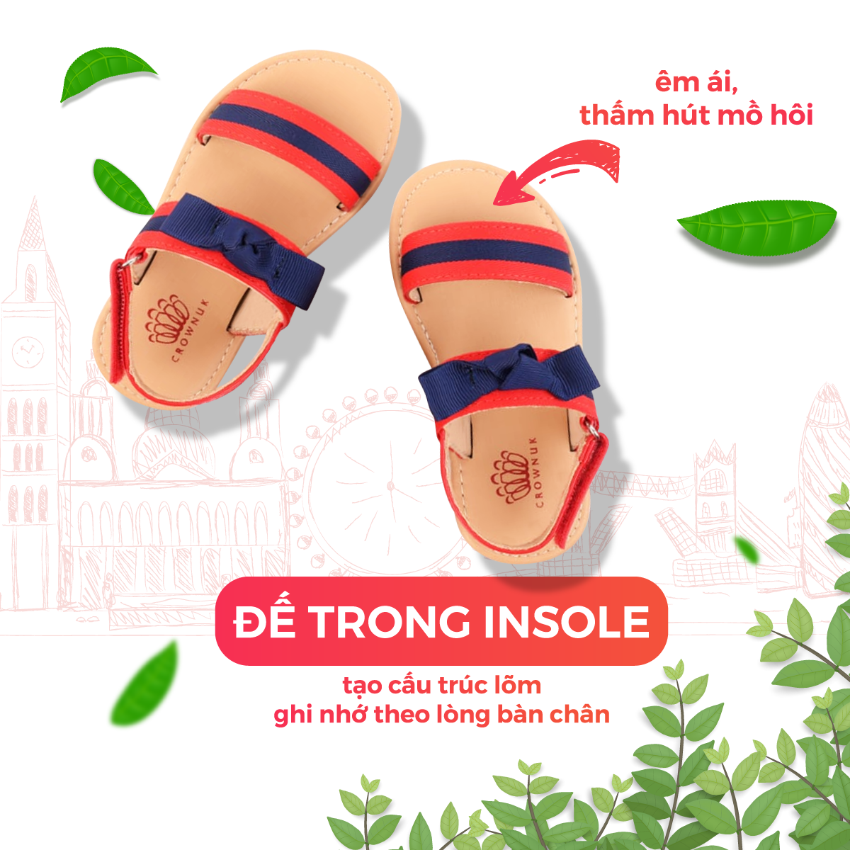 Sandal Bé Gái Đi Học Đi Chơi Crown Space UK Princes  Trẻ Em Cao Cấp CRUK7015 -Màu Navi Chất Liệu Nhẹ Êm Thoáng Size 20-25/2-10 Tuổi