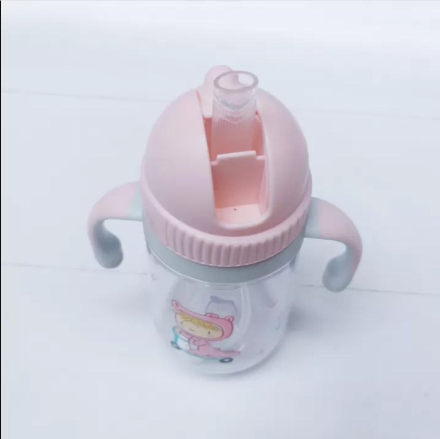 Bình tập uống nước cho bé Lock&Lock 240ml 350ml - Hàng chính hãng, chất liệu nhựa Tritan, có ống hút, có quai cầm, chống sặc, họa tiết ngẫu nhiên