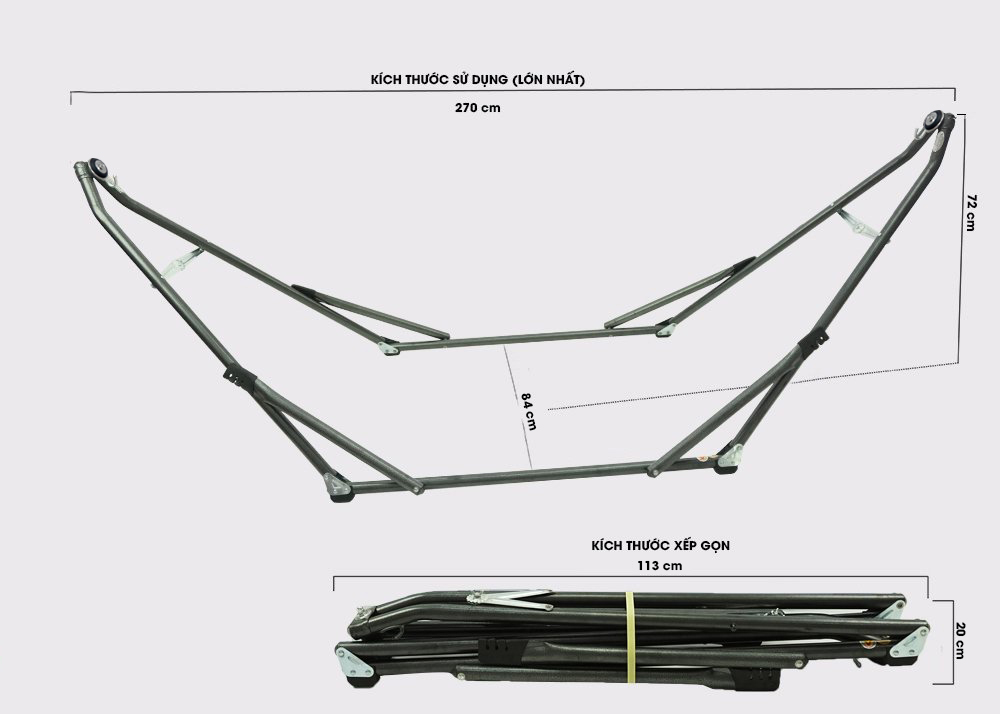 Bộ Khung Võng Xếp Thái Sơn - Relax + Võng lưới 2 lớp loại A, cán thép dài 50 cm