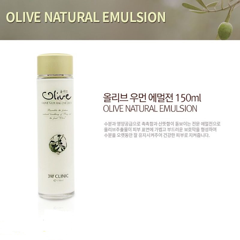 Sữa dưỡng trắng da tinh chất dầu Olive 3W CLINIC Hàn Quốc 150ml