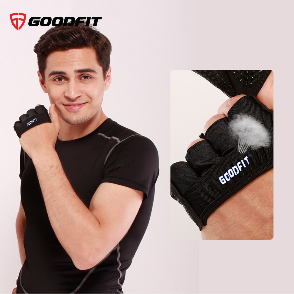 Găng tay hở ngón, bao tay tập gym có đệm silicone chống trượt, vải đục lỗ thoáng khí Goodfit GF204G